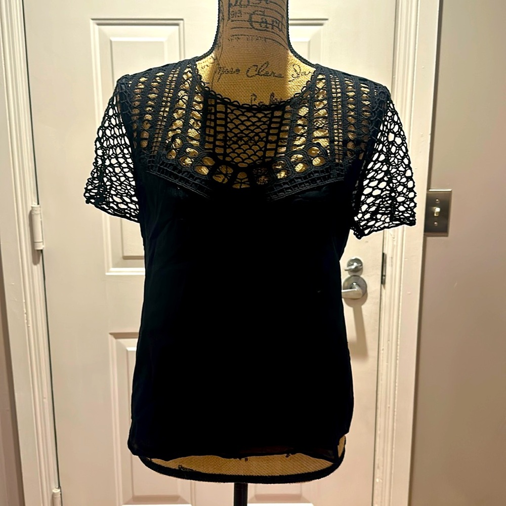 Rebecca Minkoff black top with lace embroidered detail size Small